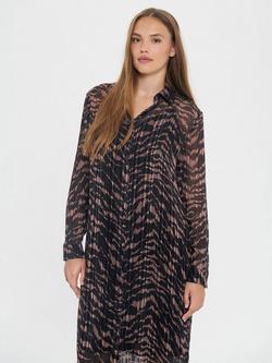 Saint Tropez Nesta Animal Print Midi Shirt Dress, Black Shifted Stroke, Black Shifted Stroke