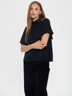 Saint Tropez Naileen Short Sleeve Polka Dot Blouse, Black, Black
