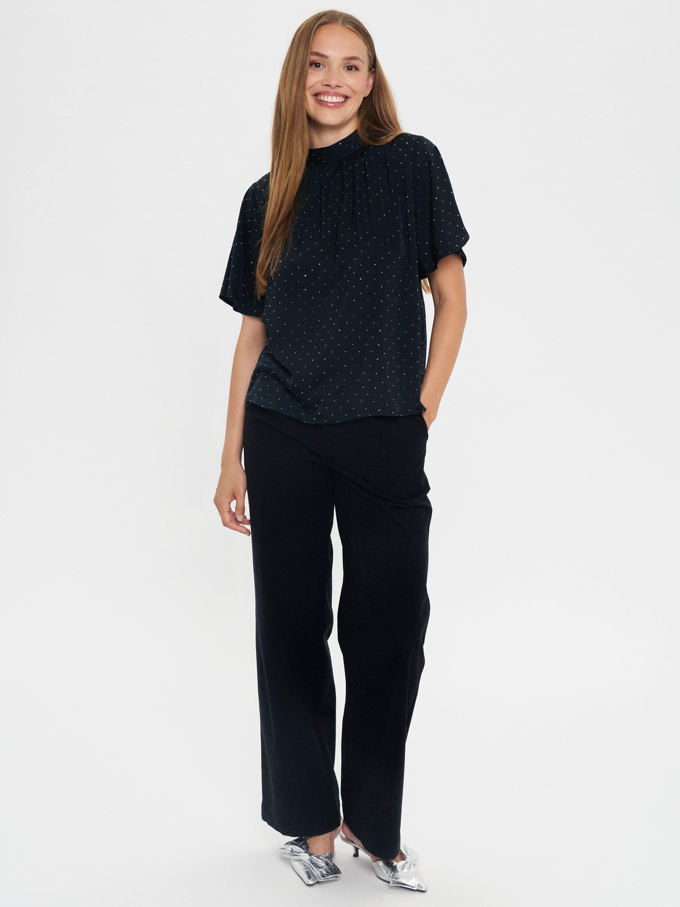 Product image 3 of 6, which shows Saint Tropez Naileen Short Sleeve Polka Dot Blouse, Black, XS