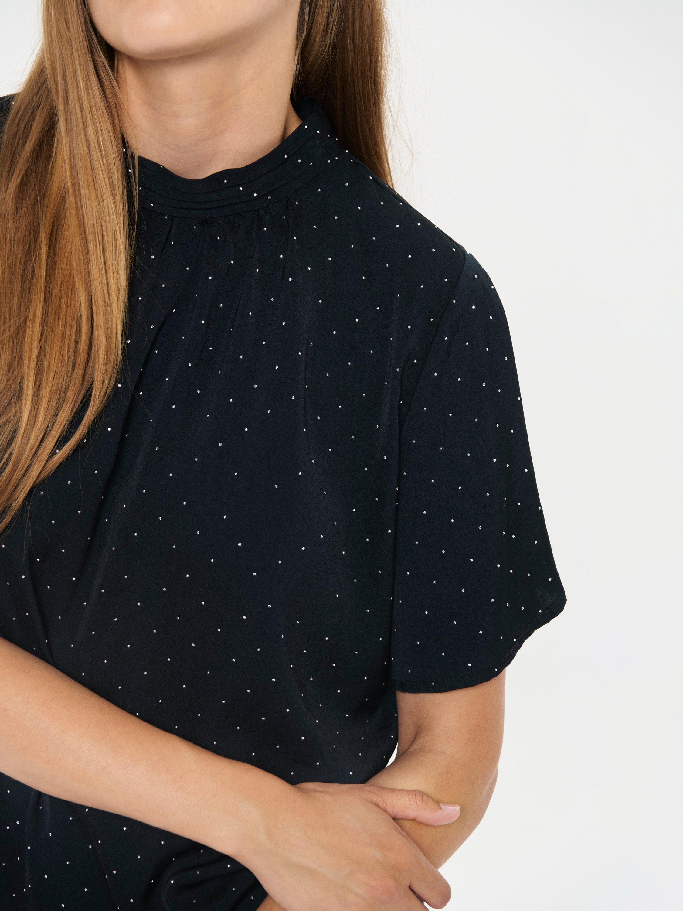 Product image 4 of 6, which shows Saint Tropez Naileen Short Sleeve Polka Dot Blouse, Black, XS
