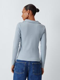 AND/OR Henley Button Neck Ribbed Top, Blue - view 2, Blue