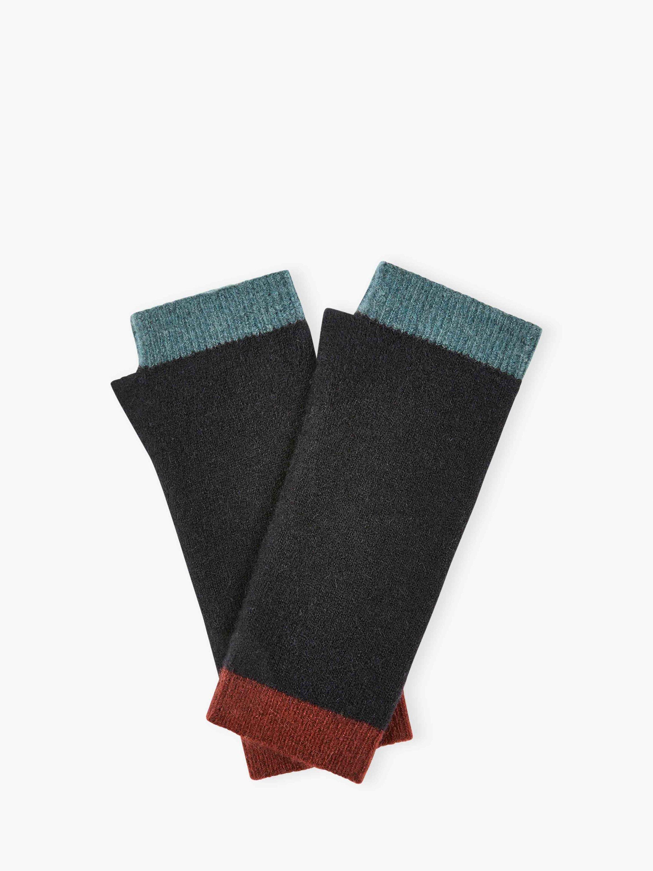 Product image 1 of 2, which shows Brora Alpaca Blend Colour Block Wristwarmers, Ink, One Size