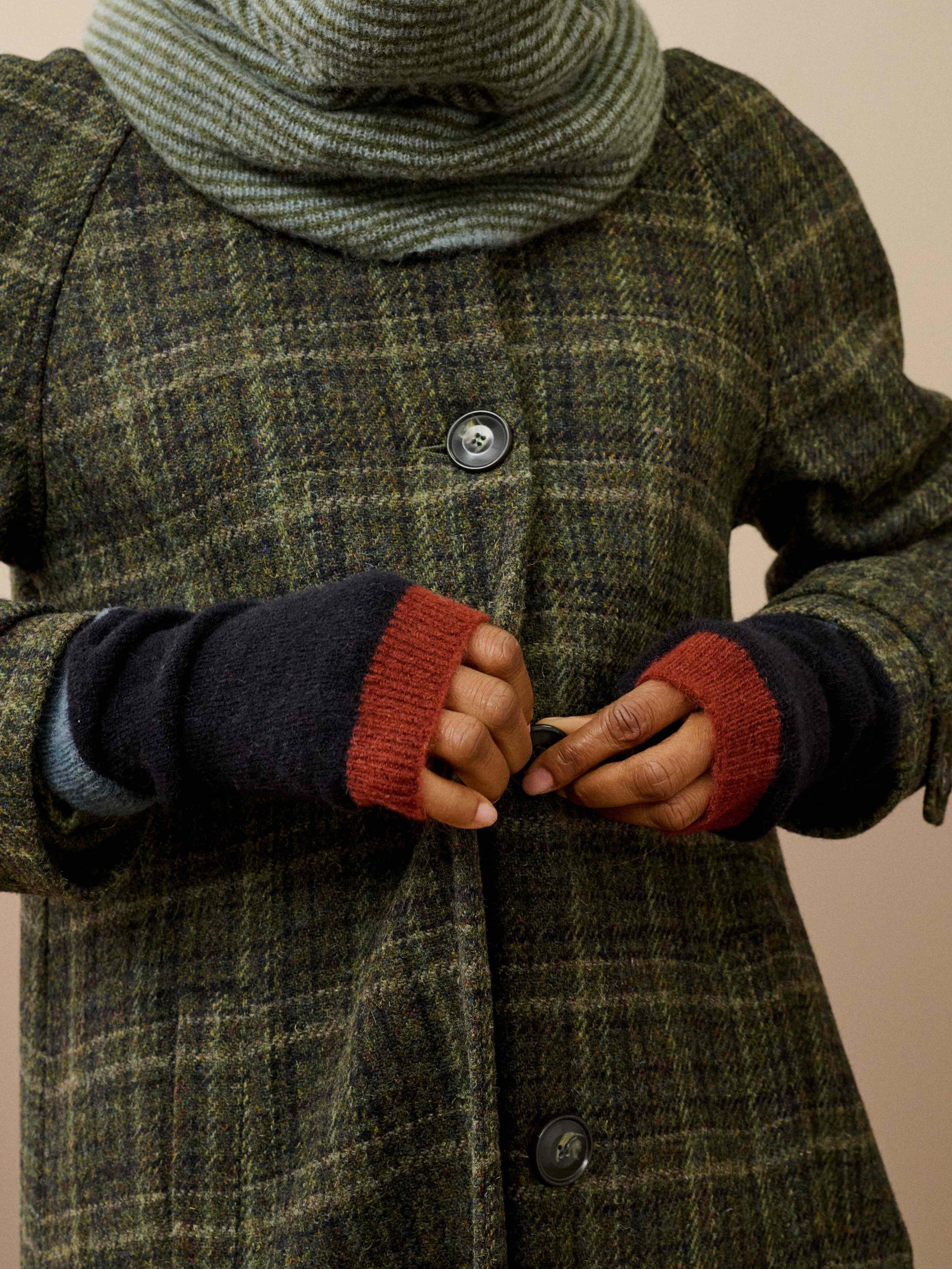 Product image 2 of 2, which shows Brora Alpaca Blend Colour Block Wristwarmers, Ink, One Size
