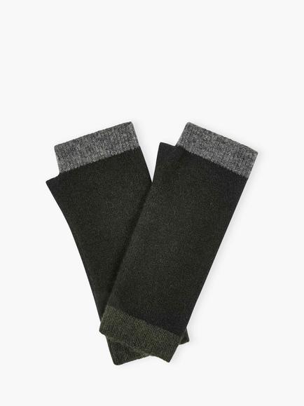 Brora Alpaca Blend Colour Block Wristwarmers, Black, Black