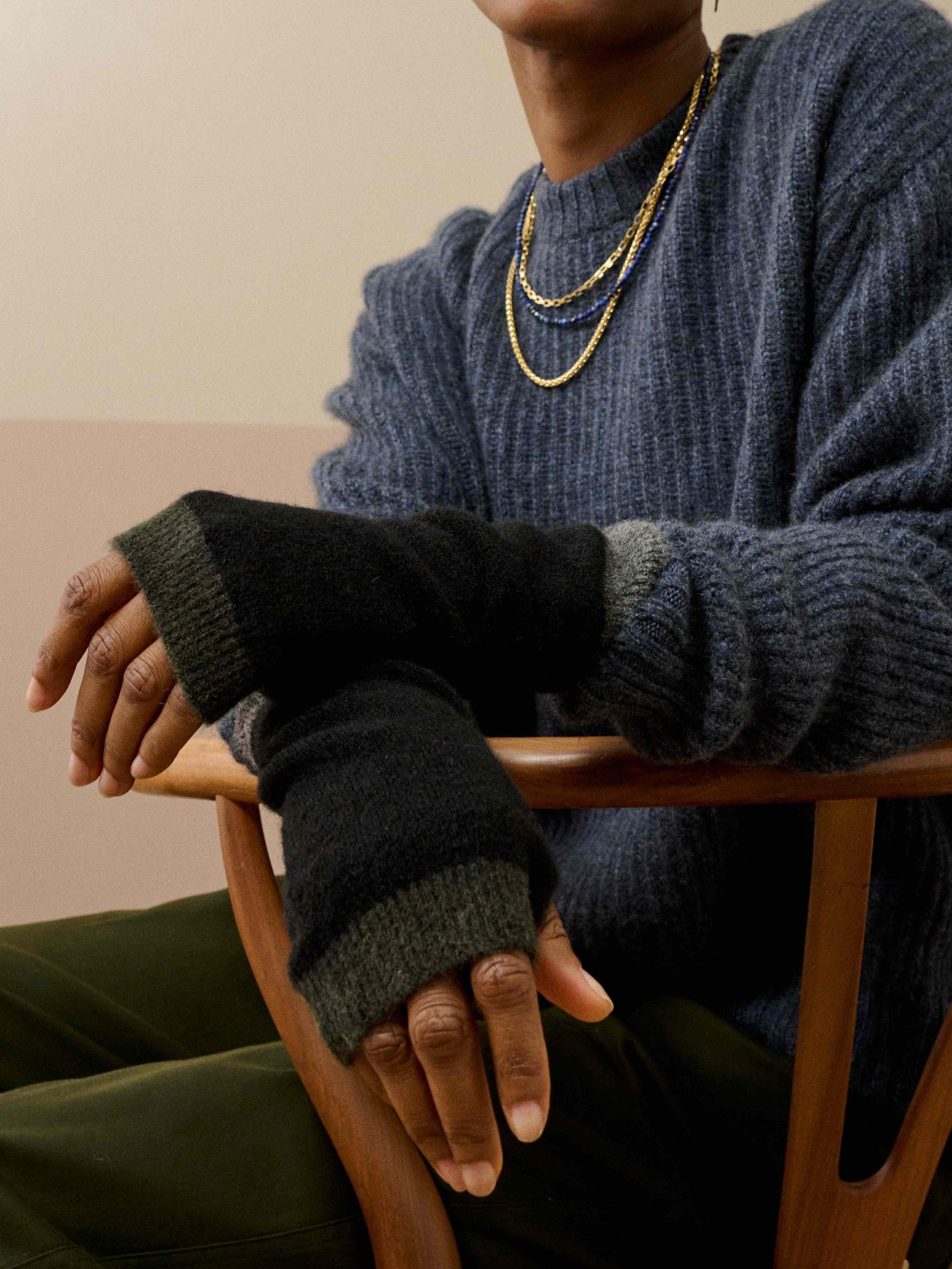 Product image 2 of 2, which shows Brora Alpaca Blend Colour Block Wristwarmers, Black, One Size