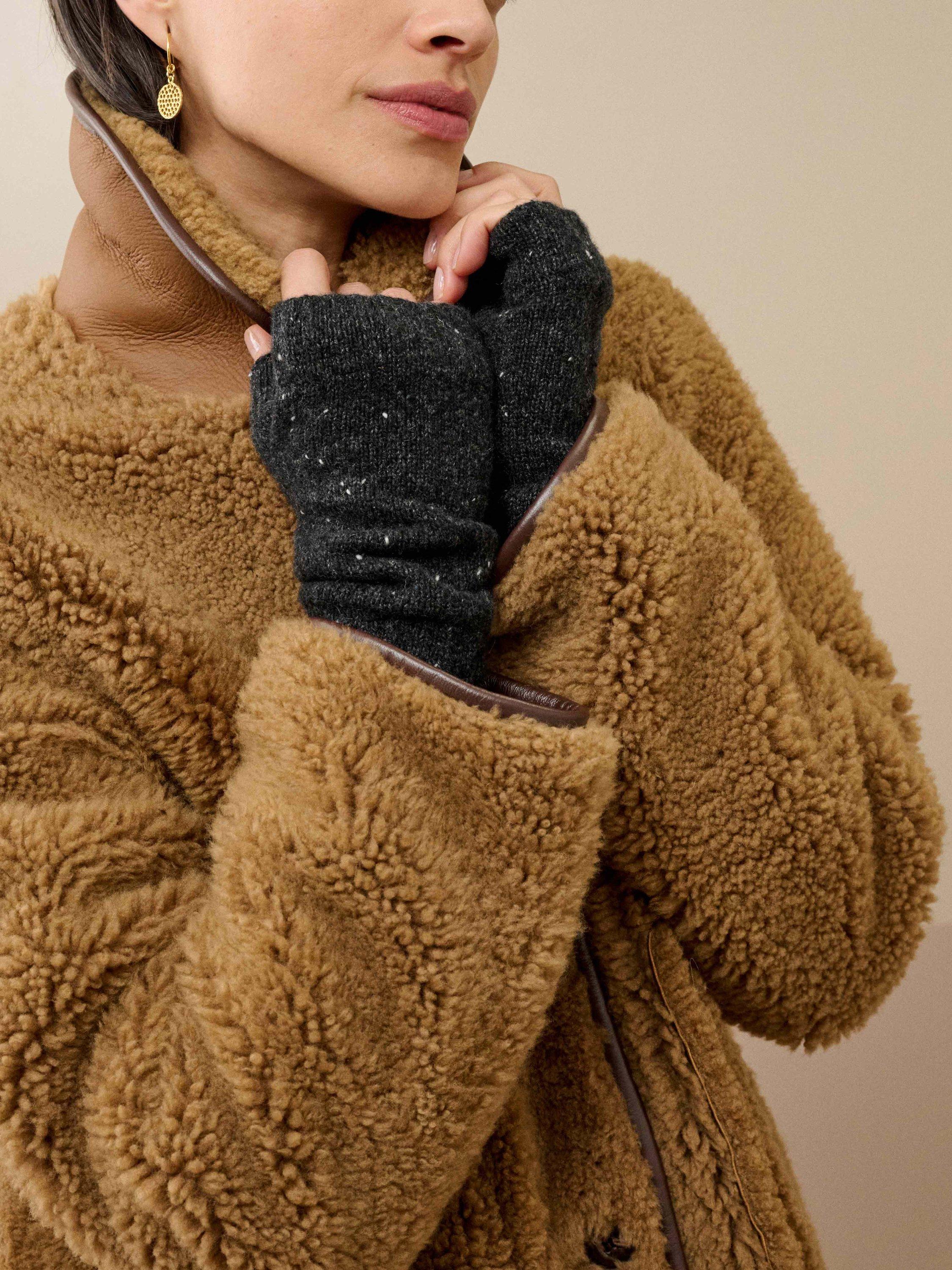 Product image 2 of 2, which shows Brora Cashmere Donegal Wristwarmers, Charcoal, One Size