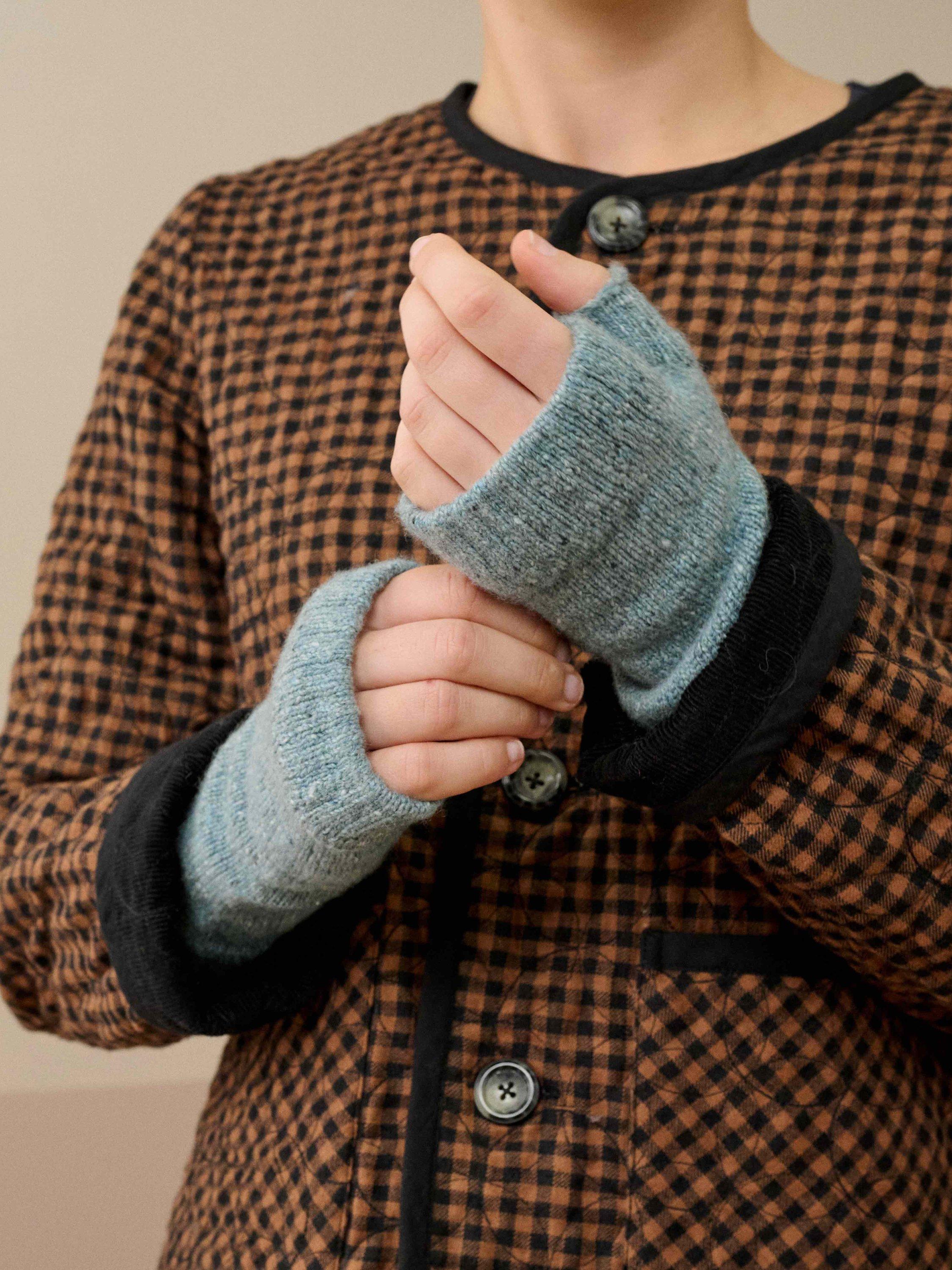 Product image 2 of 2, which shows Brora Cashmere Donegal Wristwarmers, Mercury, One Size