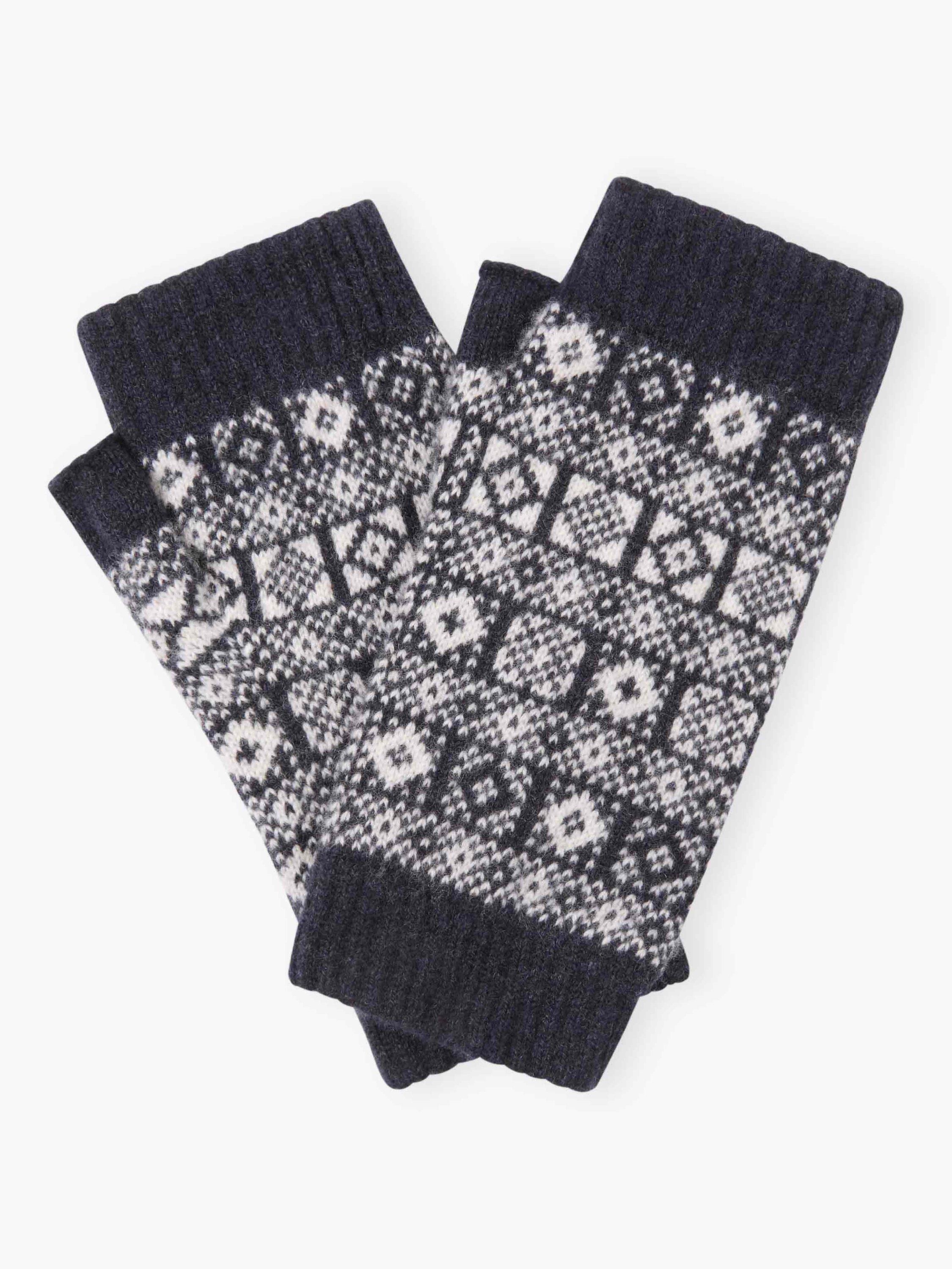 Brora Cashmere Geometric Wristwarmers, Midnight, One Size