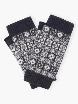 Brora Cashmere Geometric Wristwarmers, Midnight