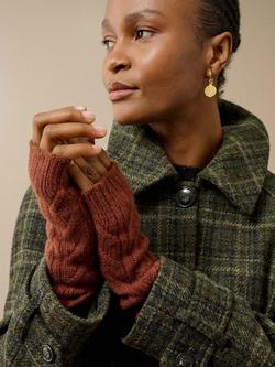 Brora Cashmere Cable Wristwarmers, Conker - view 2, Conker