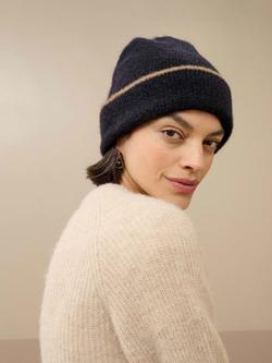 Brora Alpaca Blend Beanie Hat, Ink - view 2, Ink