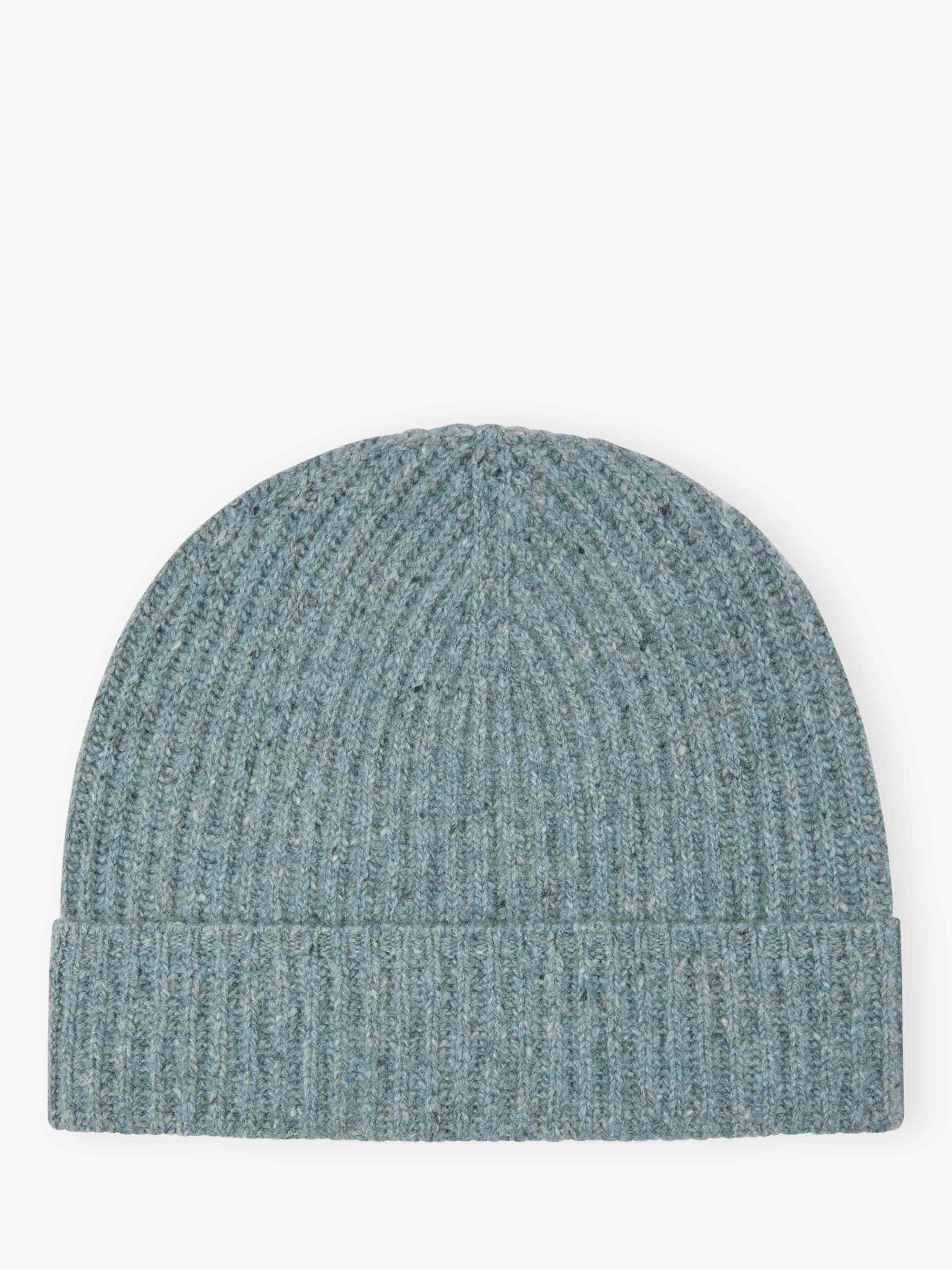 Product image 1 of 2, which shows Brora Cashmere Donegal Ribbed Hat, Mercury, One Size
