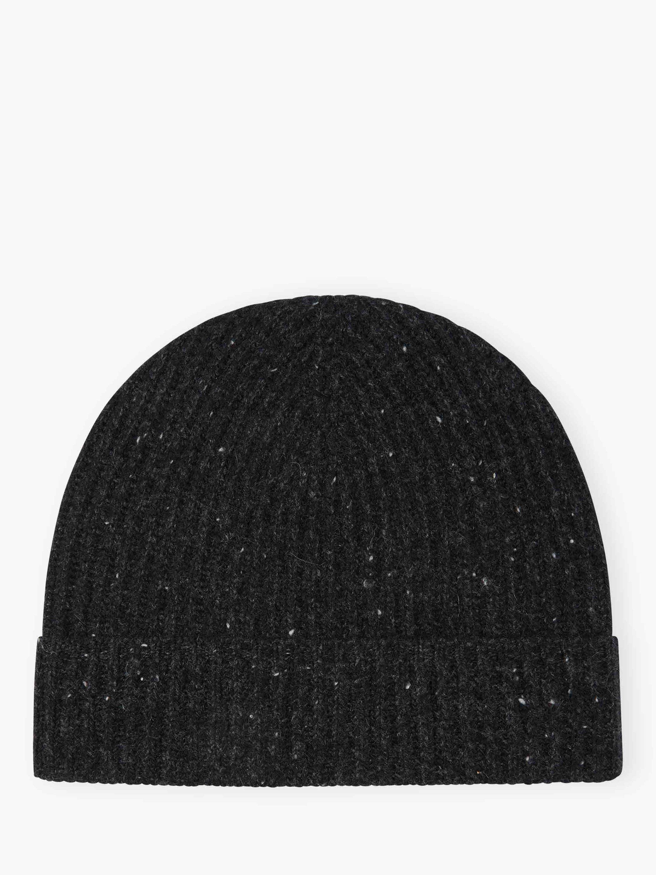 Product image 1 of 2, which shows Brora Cashmere Donegal Ribbed Hat, Charcoal, One Size