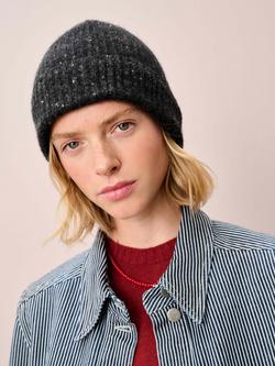 Brora Cashmere Donegal Ribbed Hat, Charcoal - view 2, Charcoal