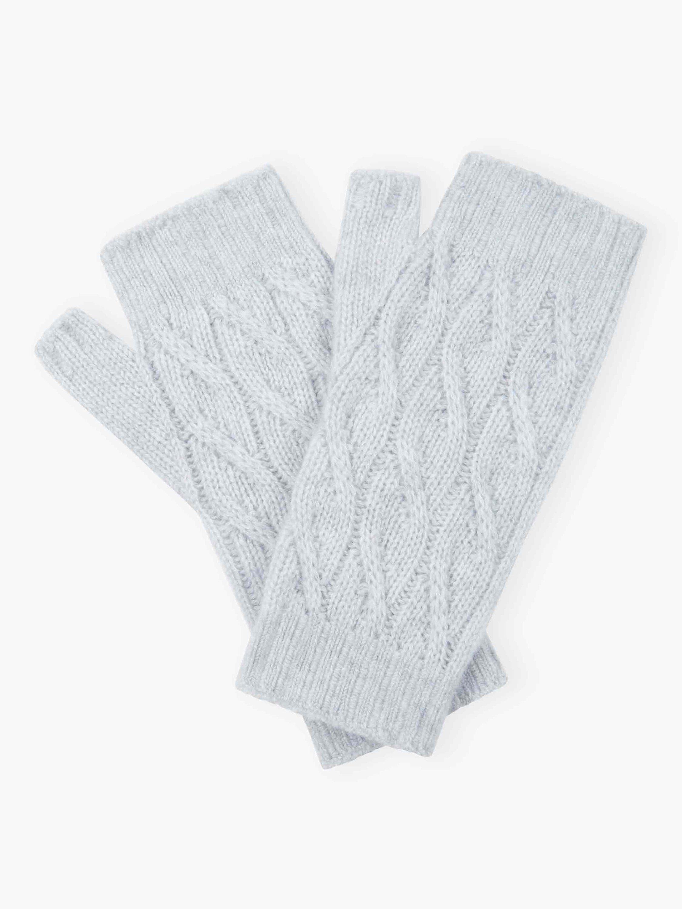 Product image 1 of 2, which shows Brora Cashmere Cable Wristwarmers, Pearl, One Size