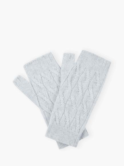 Brora Cashmere Cable Wristwarmers, Pearl, Pearl