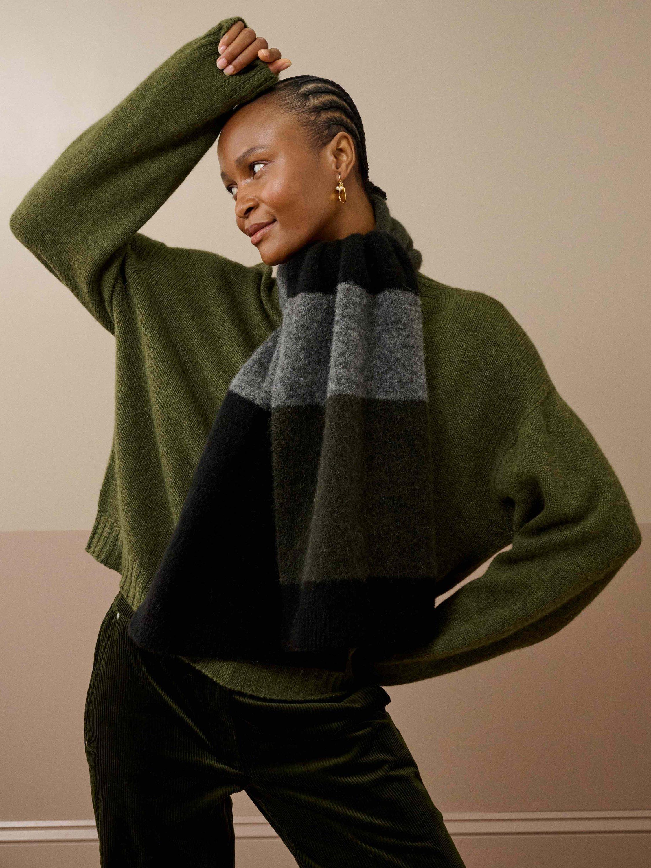 Product image 2 of 2, which shows Brora Colour Block Alpaca Blend Scarf, Black/Multi