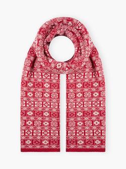 Brora Cashmere Geometric Scarf, Garnet/Swan