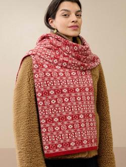 Brora Cashmere Geometric Scarf - view 2, Garnet/Swan