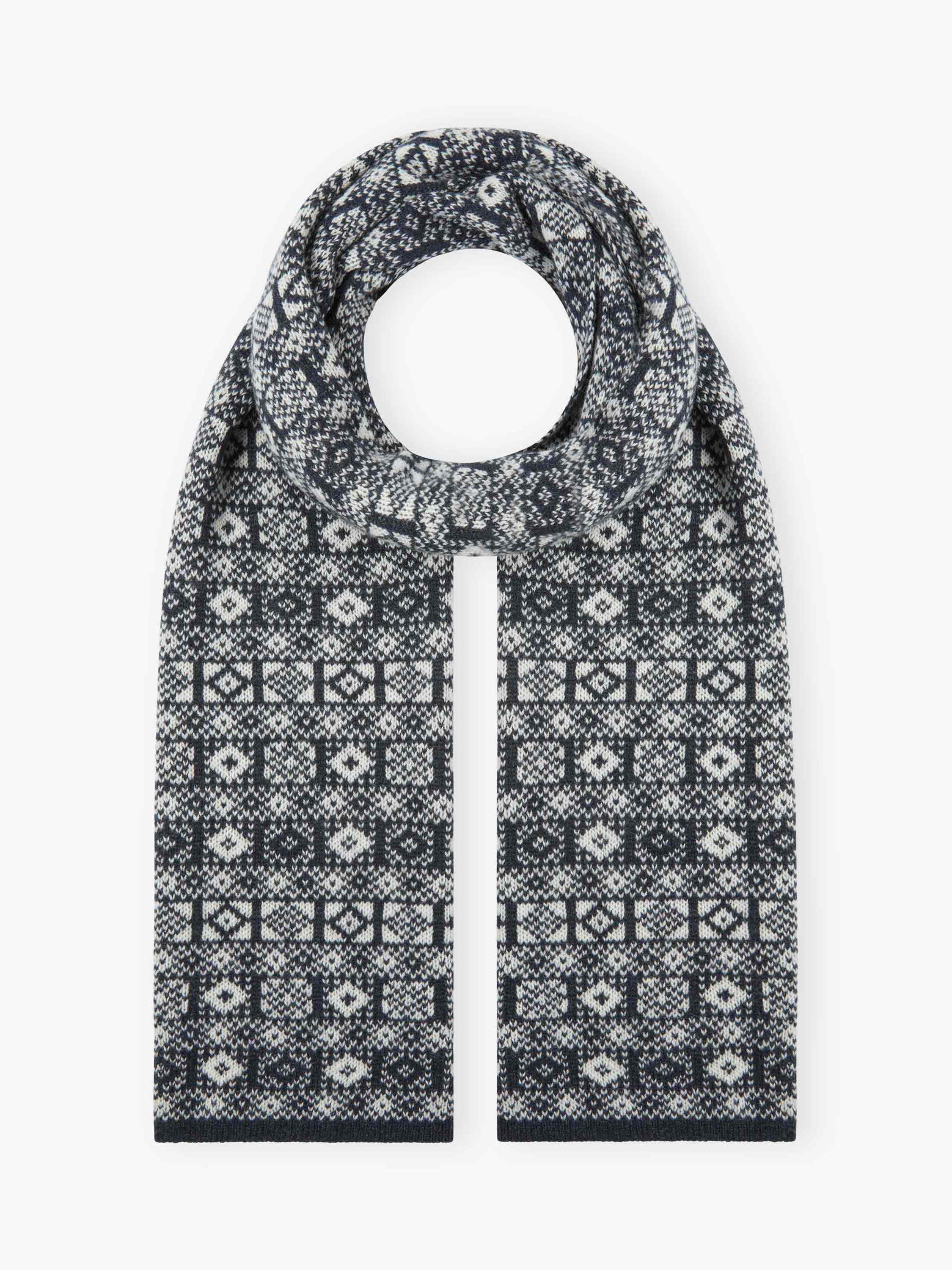 Product image 1 of 2, which shows Brora Cashmere Geometric Scarf, Midnight/Swan, One Size