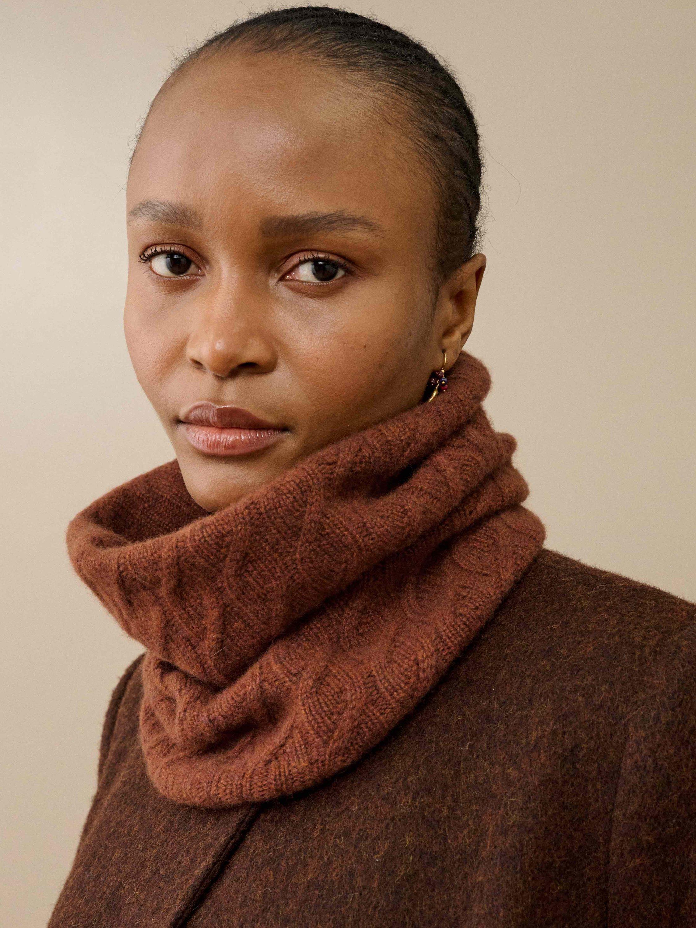 Product image 2 of 2, which shows Brora Cashmere Cable Snood, Conker, One Size
