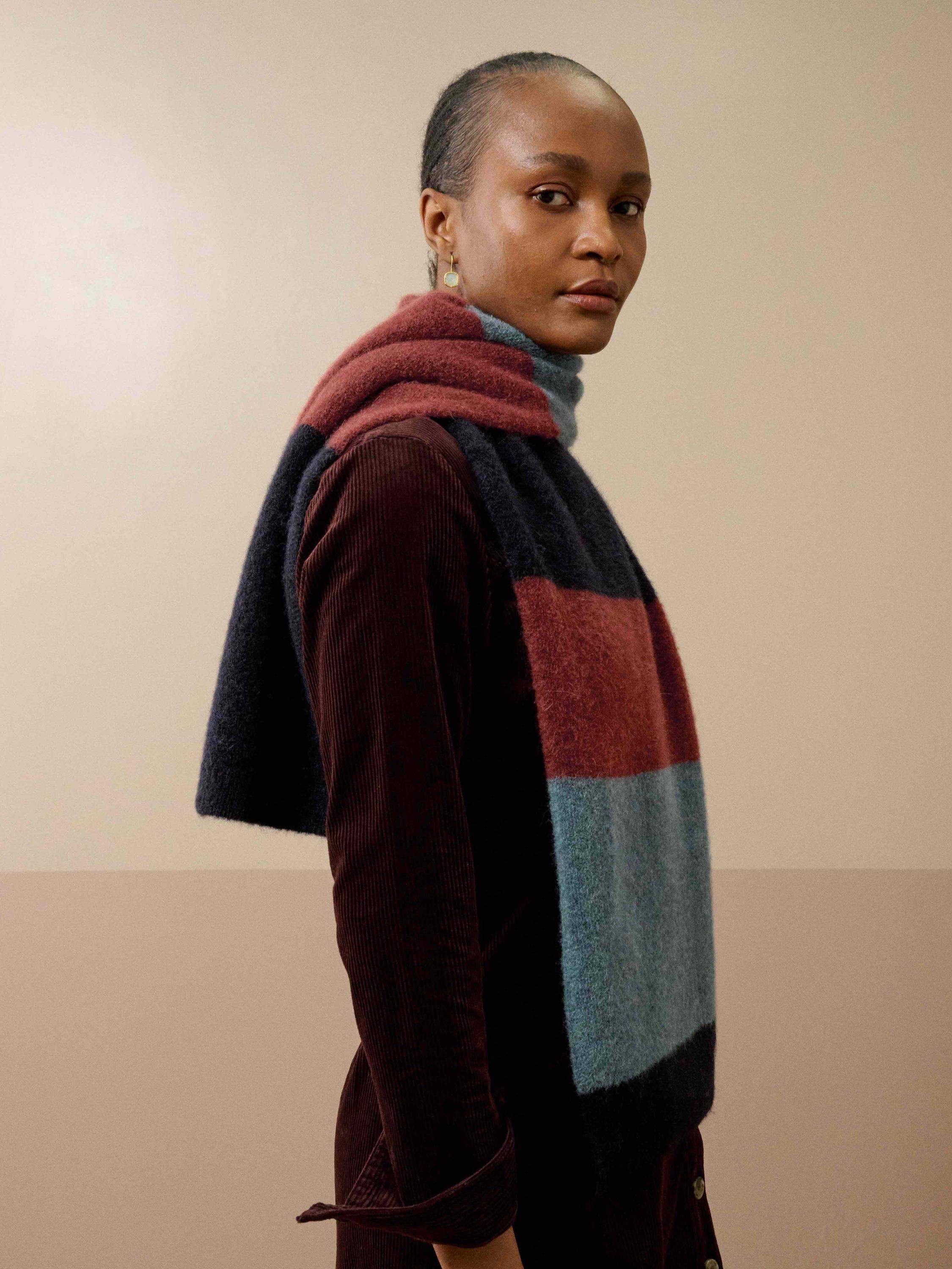 Product image 2 of 2, which shows Brora Alpaca Blend Colour Block Scarf, Ink, One Size