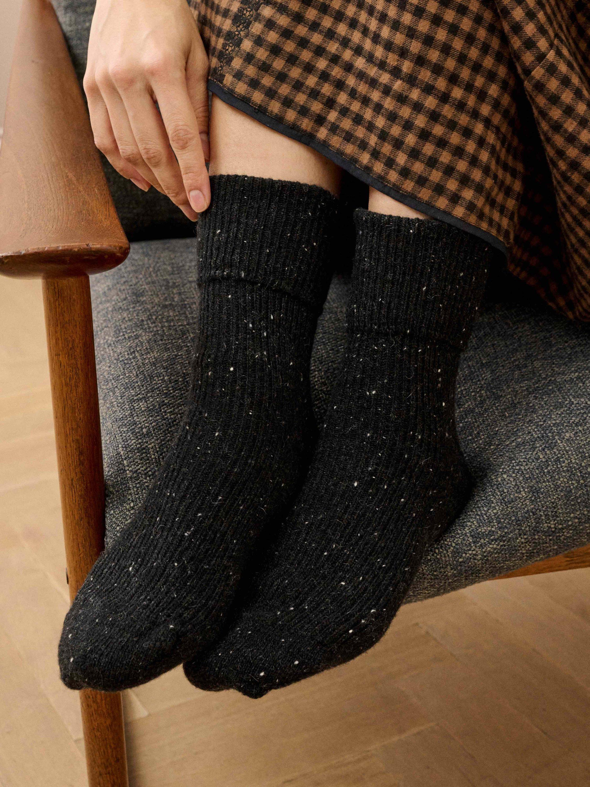 Product image 2 of 2, which shows Brora Cashmere Donegal Socks, Charcoal, 4-5