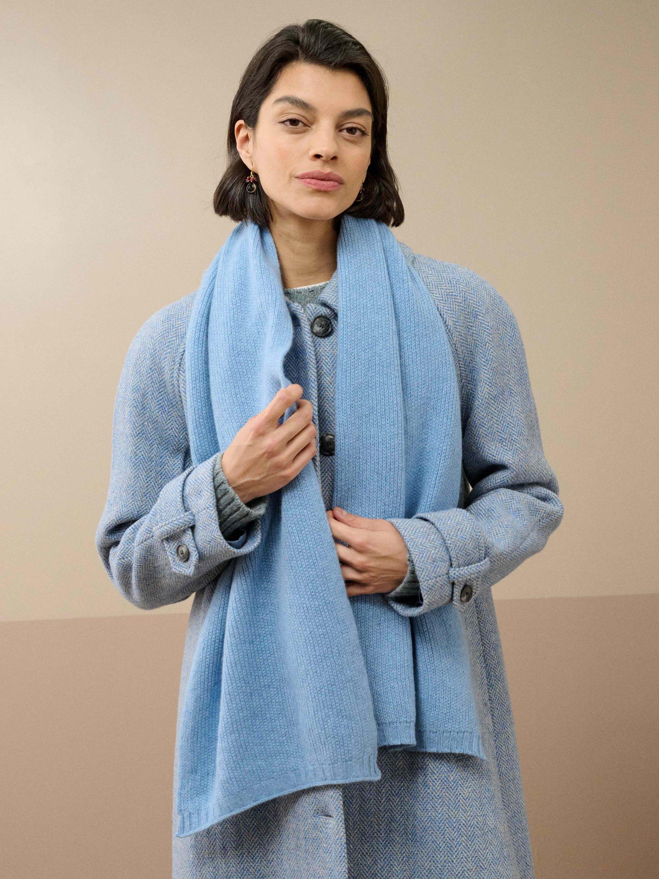 Product image 2 of 2, which shows Brora Cashmere Knitted Scarf, Wedgewood, One Size