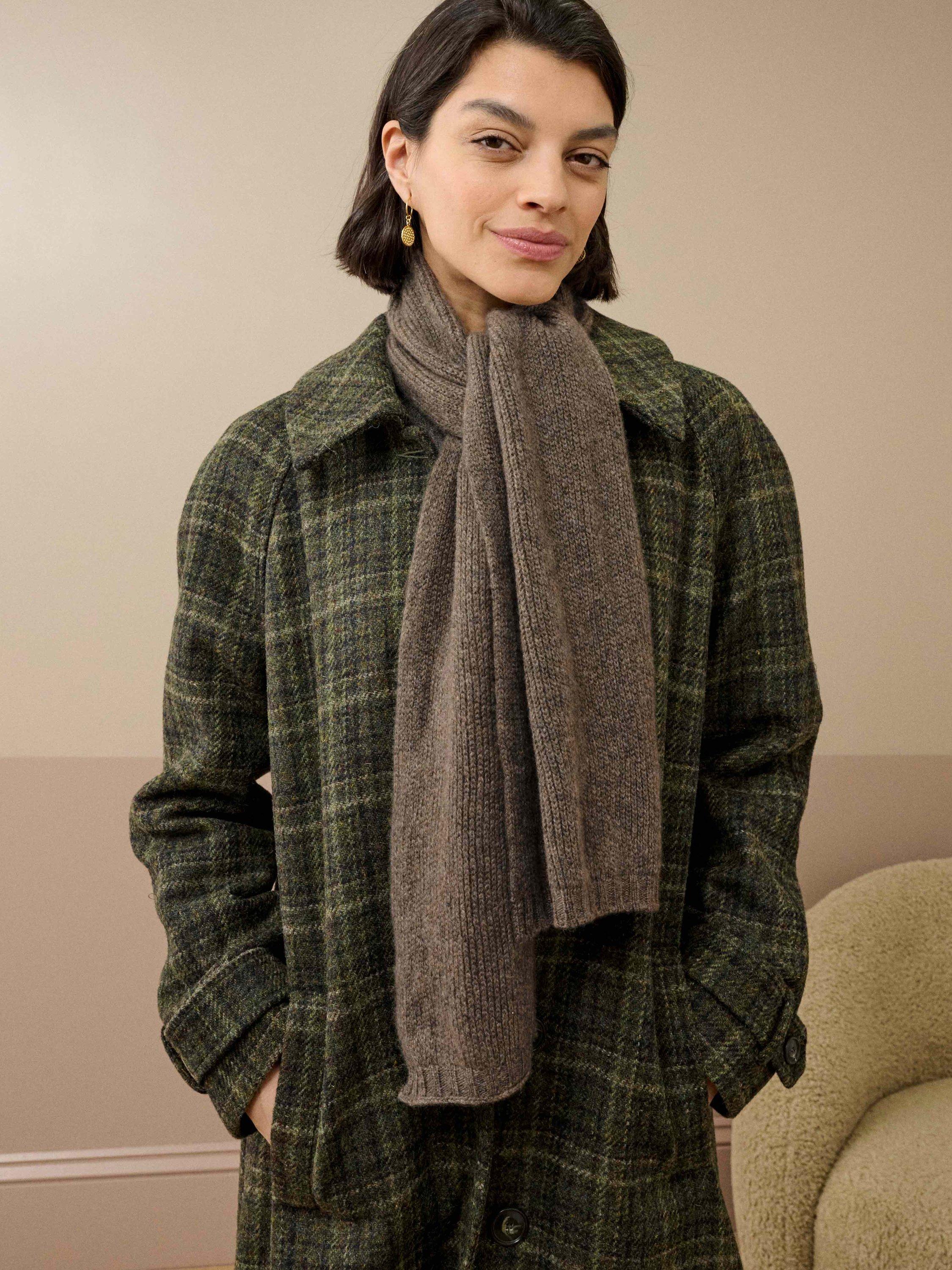 Product image 2 of 2, which shows Brora Cashmere Knitted Scarf, Mushroom, One Size