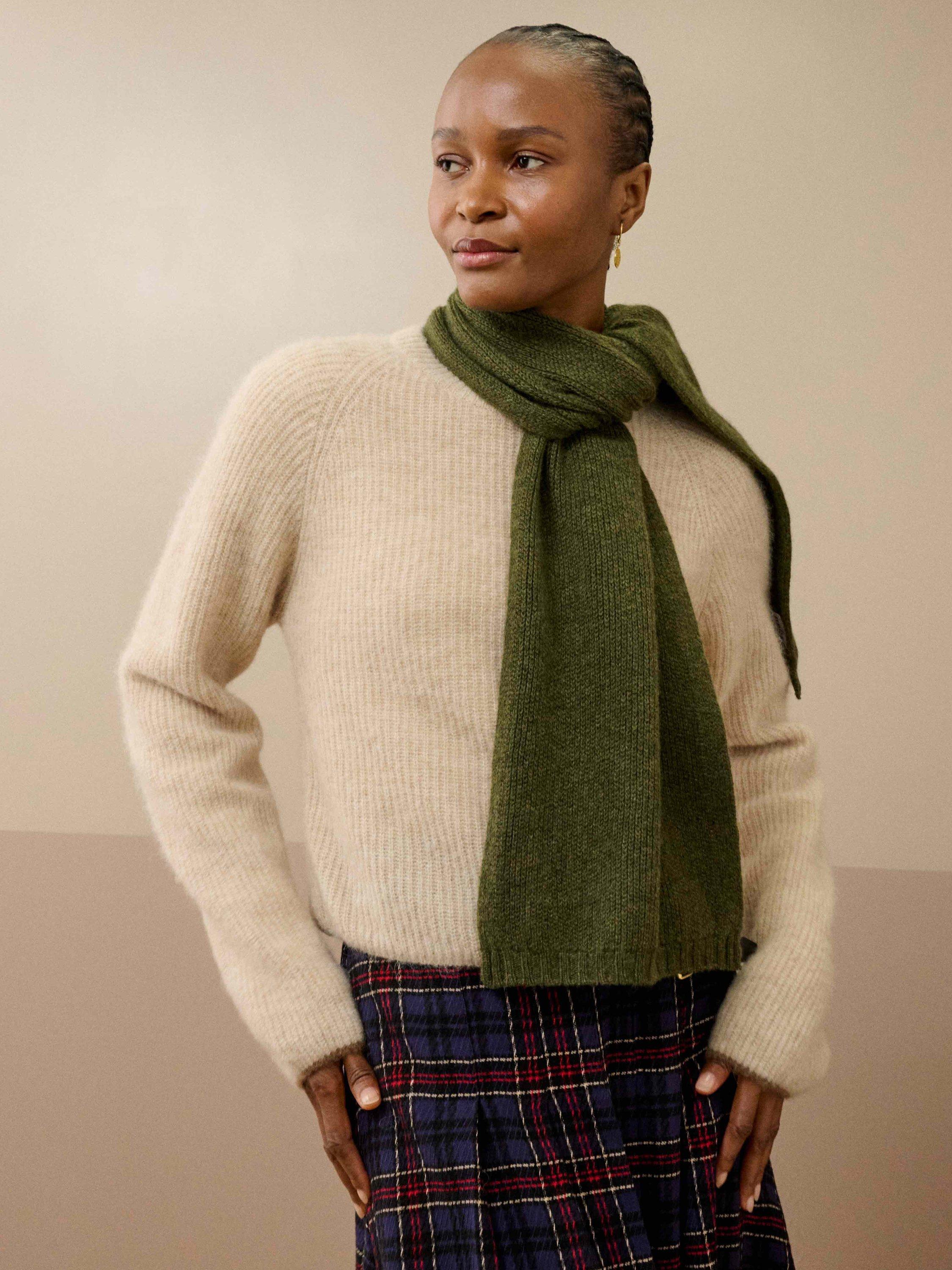 Product image 2 of 2, which shows Brora Cashmere Knitted Scarf, Sorrel, One Size