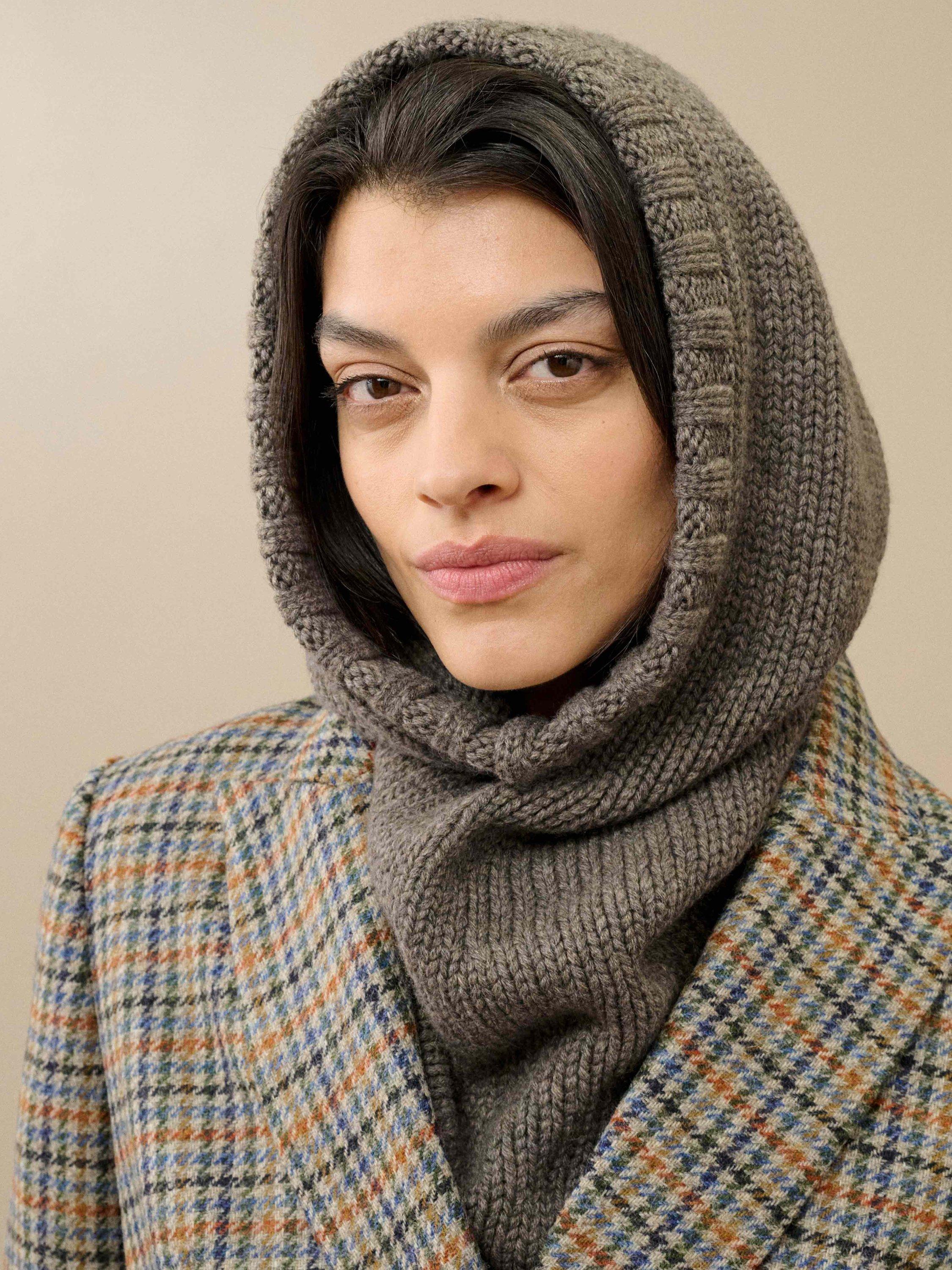 Product image 2 of 2, which shows Brora Cashmere Hooded Snood, Mushroom, One Size