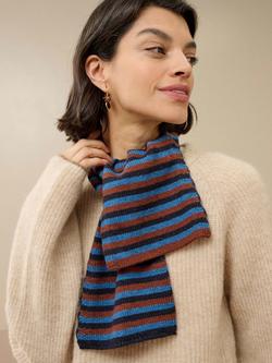 Brora Cashmere Stripe Scarf - view 2, Conker/Jay
