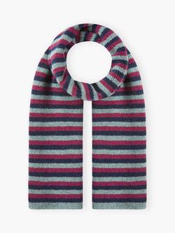 Brora Cashmere Stripe Scarf, Cranberry/French Navy