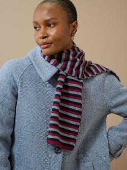 Brora Cashmere Stripe Scarf - view 2, Cranberry/French Navy