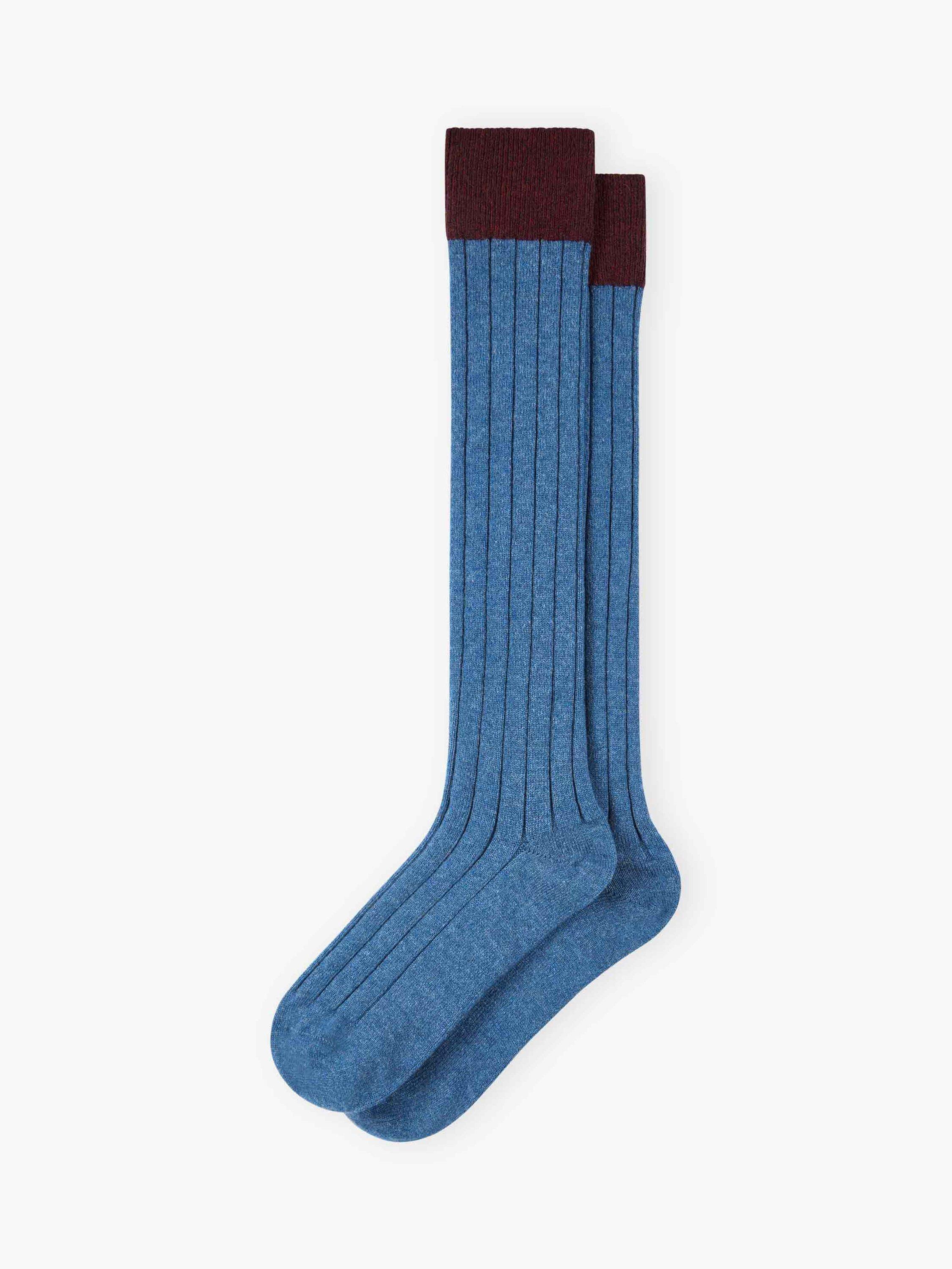 Product image 1 of 2, which shows Brora Cashmere Long Socks, Dusk/Malt, 6-7