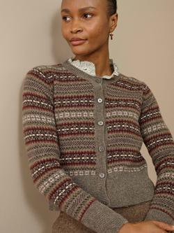 Brora Cashmere Folk Fair Isle Cardigan, Mushroom, Mushroom