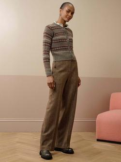 Brora Cashmere Folk Fair Isle Cardigan, Mushroom - view 2, Mushroom