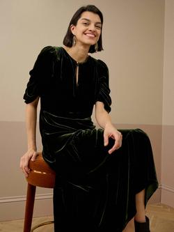 Brora Silk Velvet Midi Tiered Keyhole Dress - view 2, Ivy