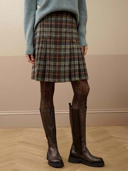 Brora Tailored Scottish Mohair Fully Lined Mini Wool Kilt - view 2, Mercury/Chocolate