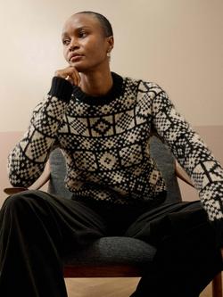 Brora Alpaca Blend Geometric Folk Fair Isle Jumper - view 2, Black/Multi