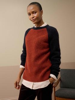 Brora Alpaca Blend Colour Block Jumper, Copper/Ink, Copper/Ink