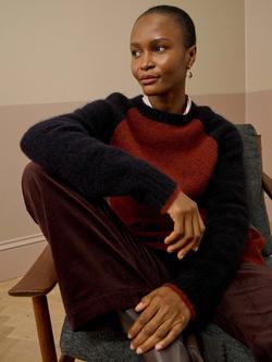 Brora Alpaca Blend Colour Block Jumper, Copper/Ink - view 2, Copper/Ink