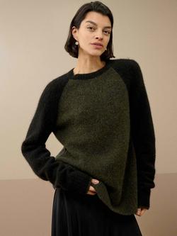 Brora Alpaca Blend Colour Block Jumper, Seaweed/Black, Seaweed/Black