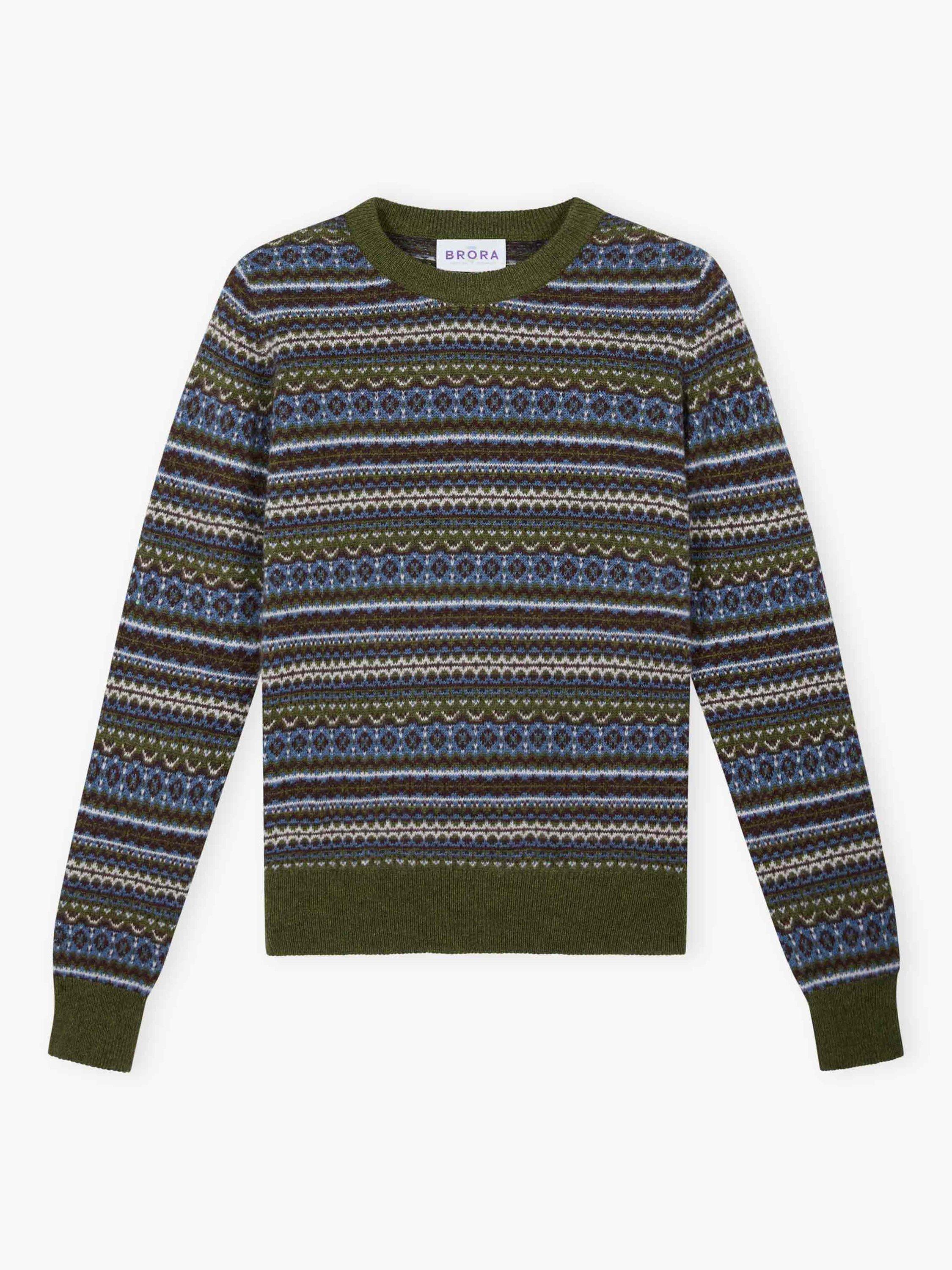 Product image 5 of 5, which shows Brora Cashmere Fair Isle Round Neck Jumper, Sorrel, 12-14