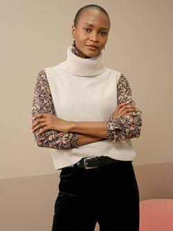 Brora Supersoft Lambswool Sleeveless Polo Neck Jumper, Oatmeal