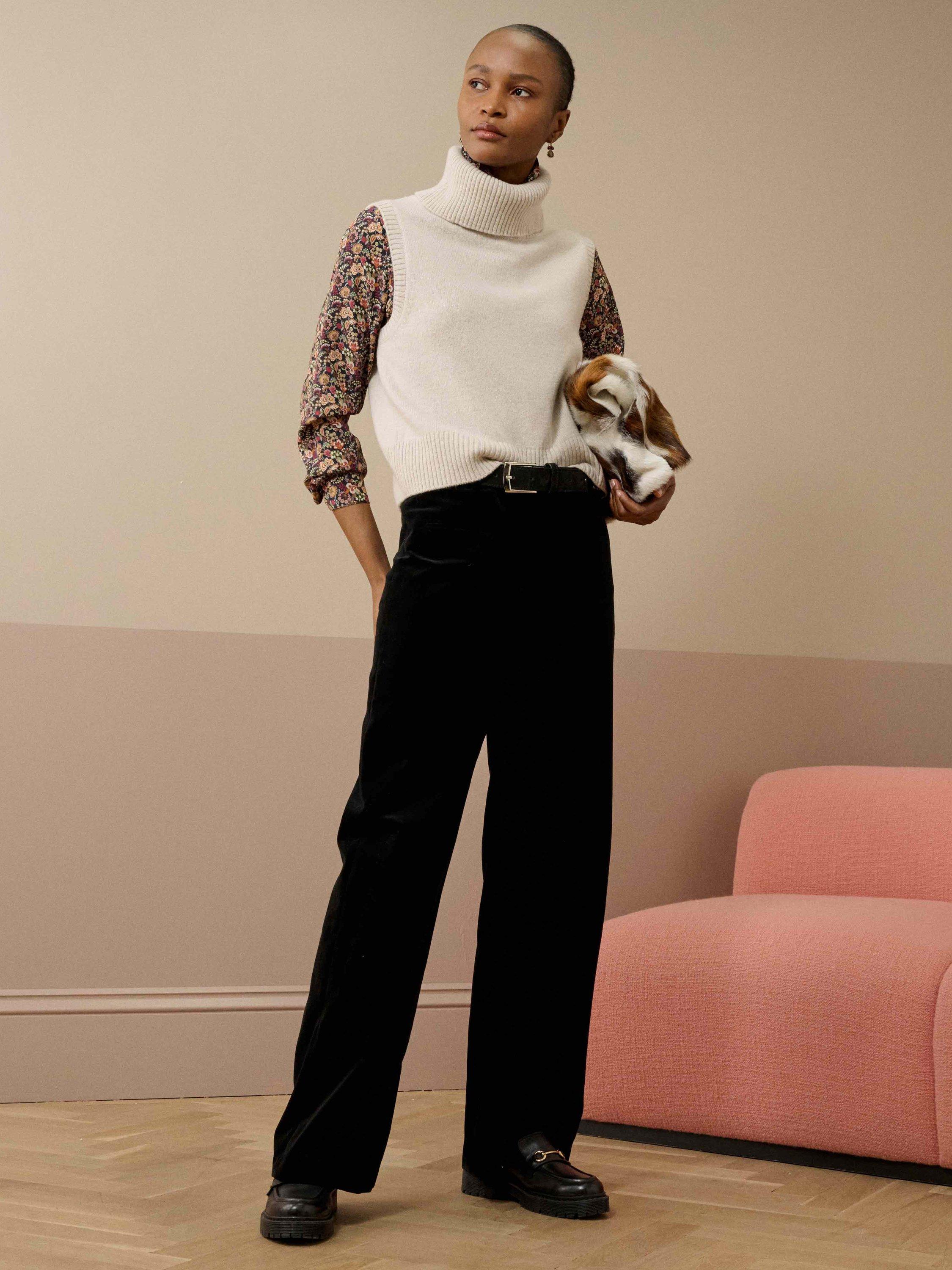 Product image 3 of 5, which shows Brora Supersoft Lambswool Sleeveless Polo Neck Jumper, Oatmeal, 8