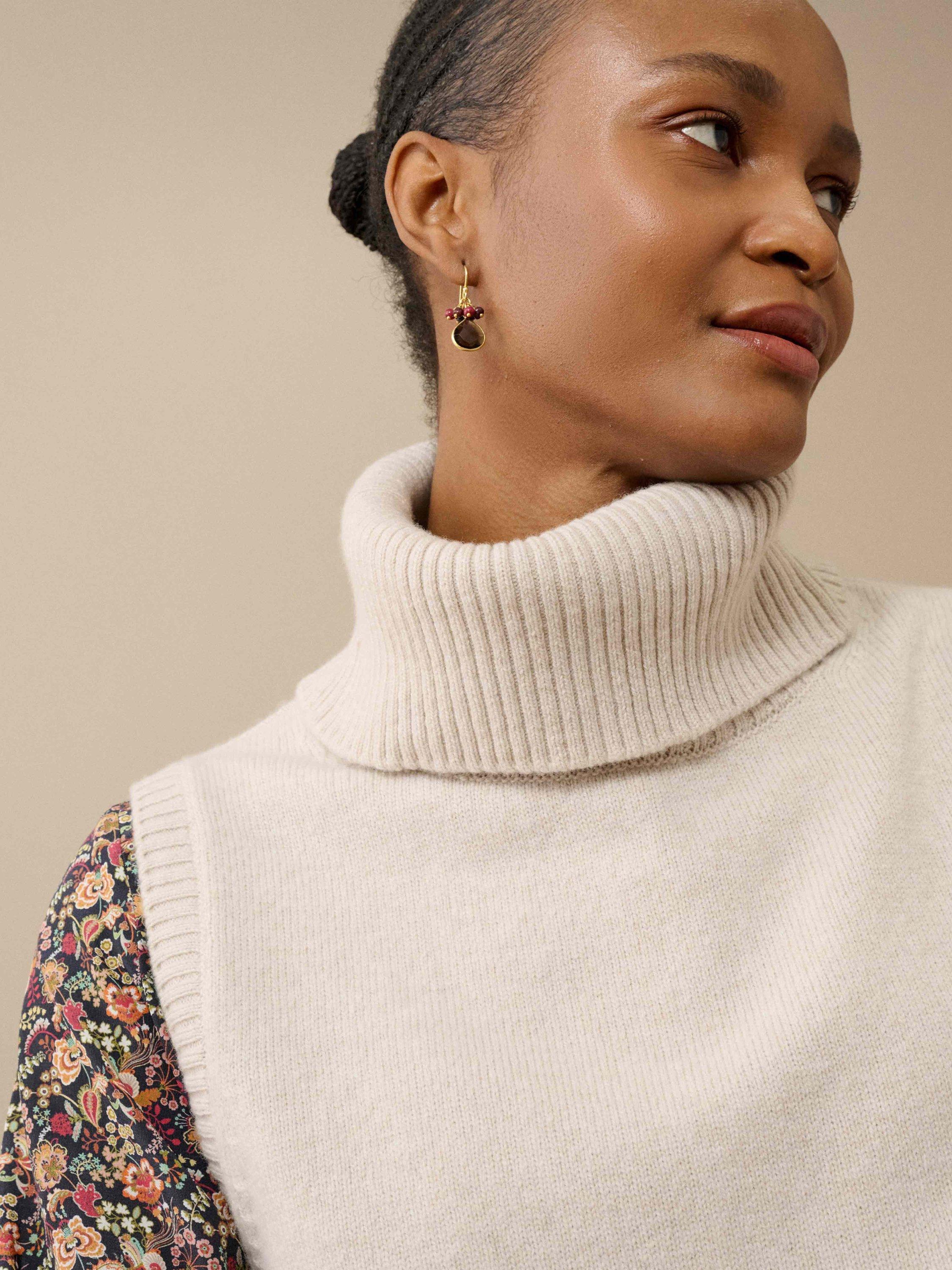 Product image 4 of 5, which shows Brora Supersoft Lambswool Sleeveless Polo Neck Jumper, Oatmeal, 8