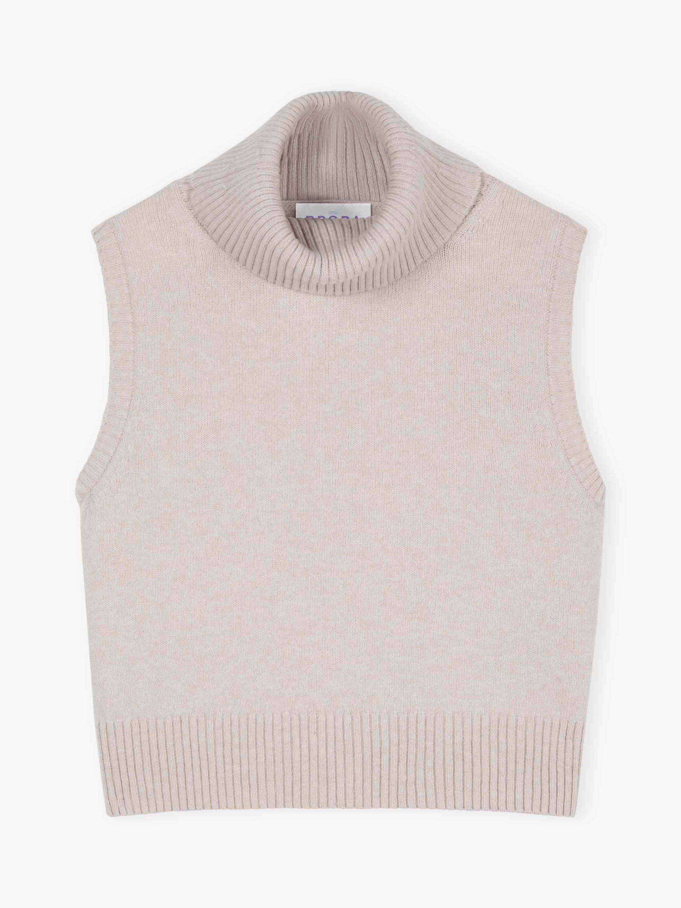 Product image 5 of 5, which shows Brora Supersoft Lambswool Sleeveless Polo Neck Jumper, Oatmeal, 8