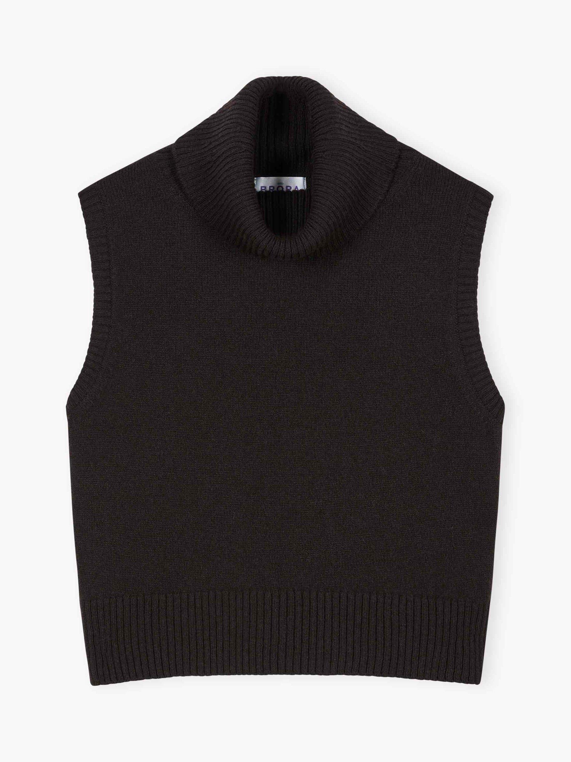 Product image 5 of 5, which shows Brora Supersoft Lambswool Sleeveless Polo Neck Jumper, Treacle, 8