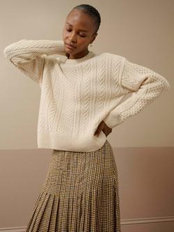 Brora Supersoft Round Neck Lambswool Aran Jumper, Ivory